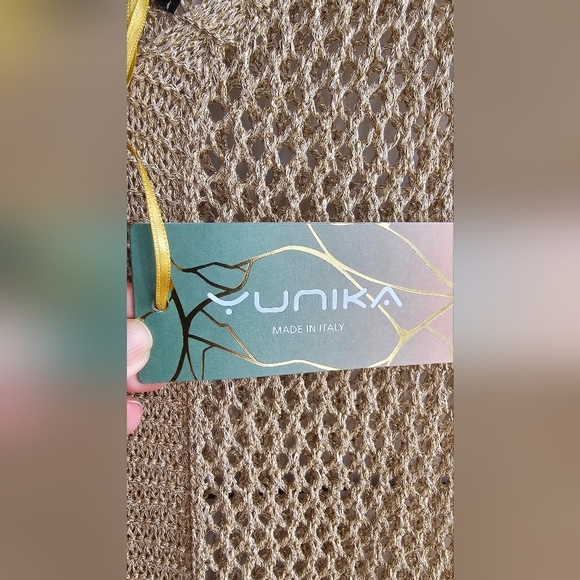Yunika ITALY GOLDEN Beach Knit Dress Cover up Viscose Party Size L - Picture 2 of 5